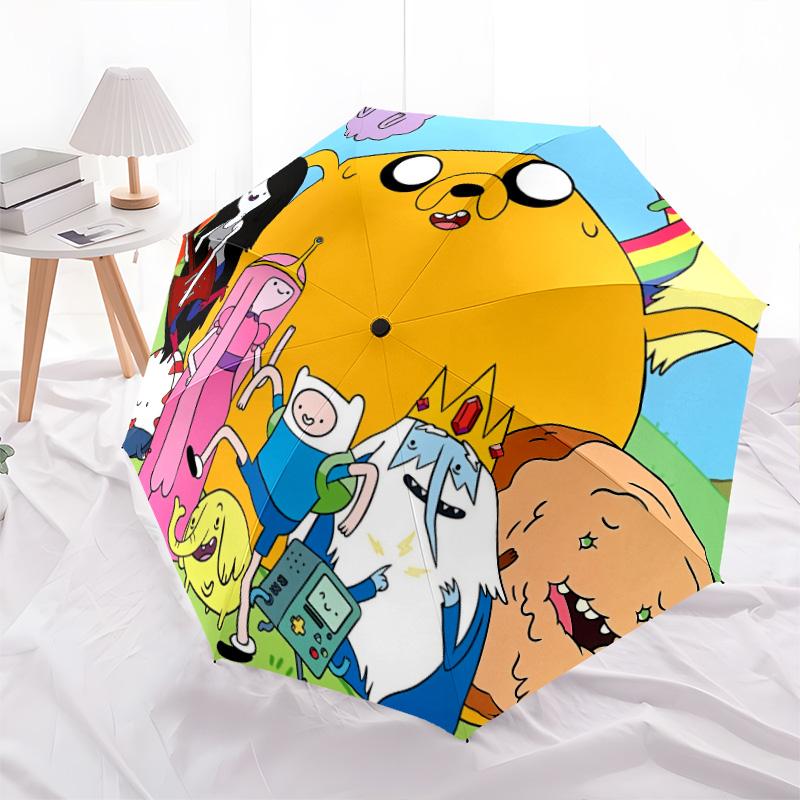 Adventure Time Pattern, Automatic Folding Umbrella, Portable and Foldable Design, 8 Ribs, a Christmas or Birthday Gift.