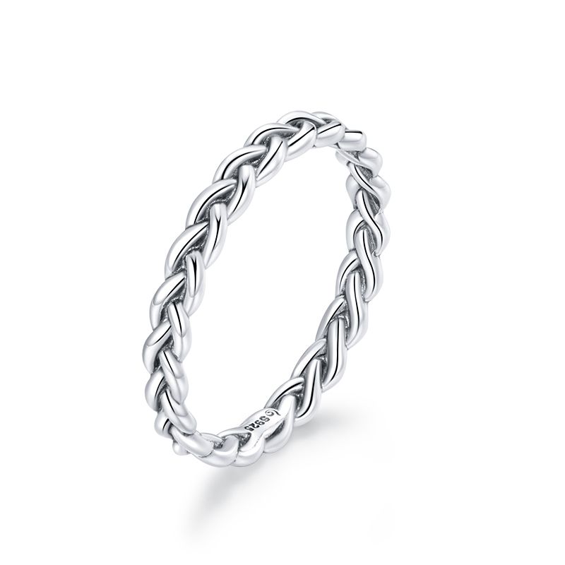 WOSTU 100% 925 Sterling Silver Ring Braided Texture Design Ring Original Rings For Women Wedding Fingers S925 Jewelry CTR161