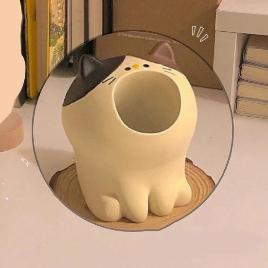 Cute Animal Pen Holder Mini Dinosaur Dolphin Shark Penguin Cat Dog Rabbit Shape Portable Resin Pencil Rest Organizer Stand Desktop Ornament Student
