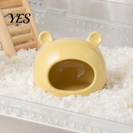 Small Animal Hideaway Cave Ceramic Hamster House, Summer Bear Shaped Hideout Cave, Spacious Habitat Bed Decor for Gerbil, Mice, Guinea Pig,