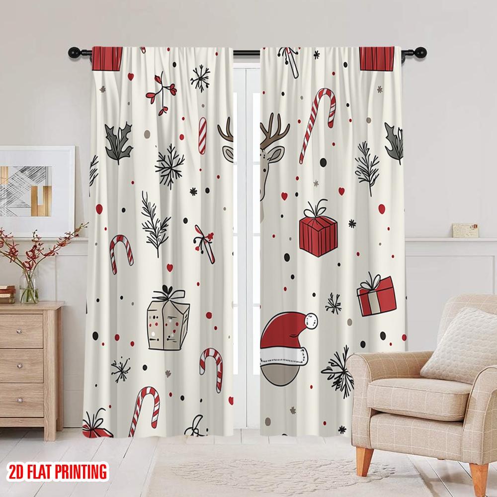 Set aus 2 Vorhängen mit Flugzeugdruck Digital bedruckt Weihnachten Niedlich Festlich Geschenke Vielseitig Langlebiges Polyester Ohne Stange Vorhang