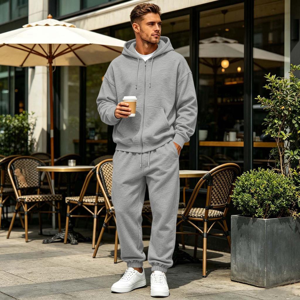 Herren Color Zip-Up Hoodie und Jogginghosen Set Lockerer Schnitt Drop Shoulder 2-teiliger Trainingsanzug