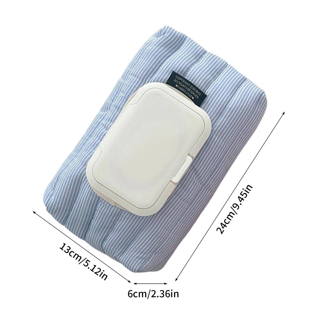 Quilted Stripe Fabric Wipes Pouch Durable Polyester Car Organizer With Flip Top For Wet Tissues Storage