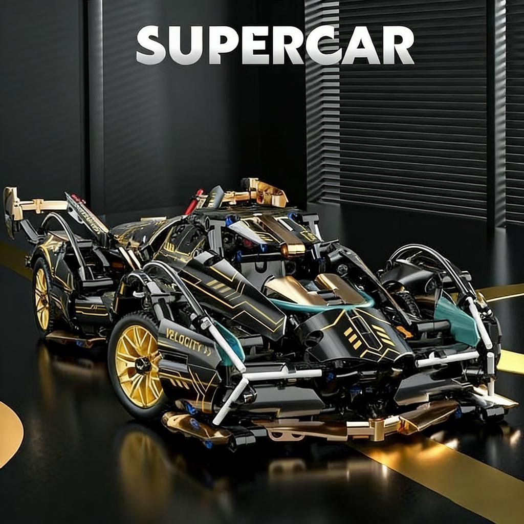 Black V12 Block Roadster Rc Tech Racer 1:14 Diy Racing Car Building Block Assembly Block Car Toy Birthday Gift