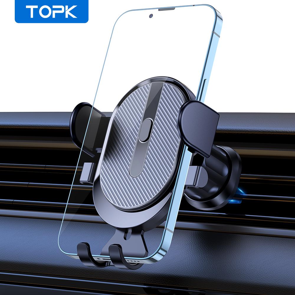 Car Phone Holder Mount, TOPK [2023 Upgrade Auto Locking] Universal Phone Holder with Hook Clip for Car Air Vent чёрный