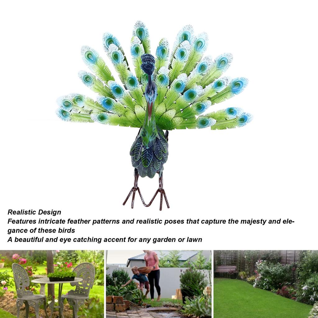 Metal Peacock Lawn Decoration Rustproof Realistic Sculpture for Garden Yard Patio Stylish Outdoor Indoor Decor with Sturdy Stake