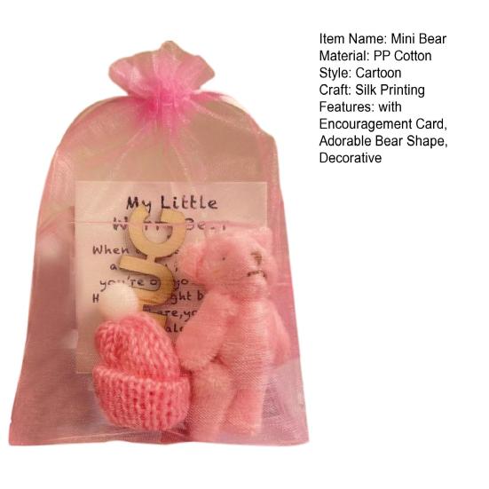 Pocket Hug Plush Bear Toy with Encouragement Card Mesh Bag Mini Positive Stuffed Bear Doll with Knitted Hat Inspirational Gift