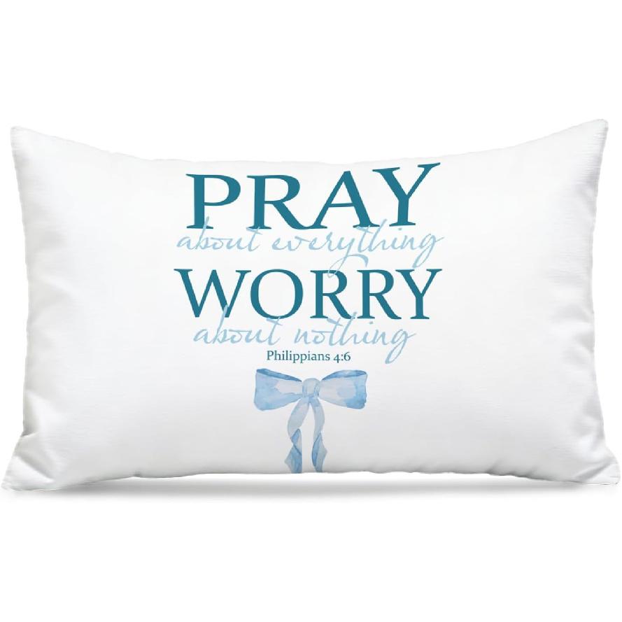 Blue Christian Bible Verse Pillow Covers 12x20, Preppy Girly Room Decor, Philippians 4:6 Christian Decorative Throw Pillow Covers Pillowcases for Blue Bible(white01）