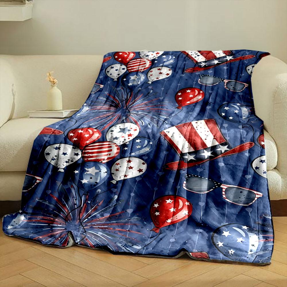 Patriotic Balloon Firework Blanket bedroom Blanket for Livingroom Couch lunch break Soft throw for Friend's festival Gift