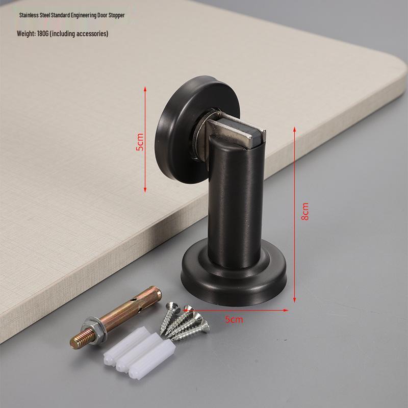 304 Stainless Steel Magnetic Door Stopper – Thickened Anti-Collision Design, High-Grade Black Wall Suction for Room