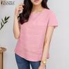 ZANZEA Women Summer Round Neck Solid Color Casual Short Sleeve Blouse