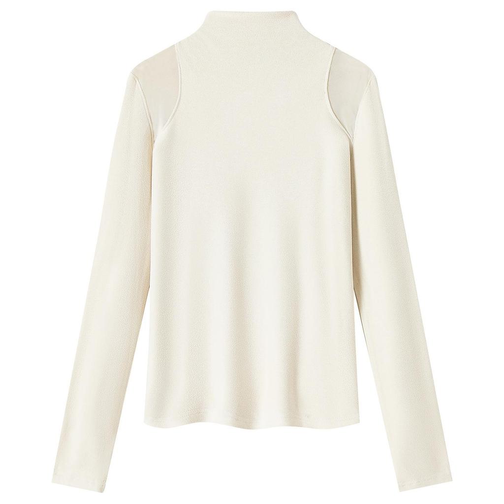 Cotton Cocoon Off-Shoulder Half-High Neck Slim Long-Sleeve Top for Women - 2026 Spring/Autumn Collection