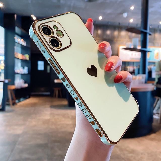 Funda Blanda Electrochapada con Corazón de Amor para iPhone 11 12 13 14 Pro Max Xs X Xr 7 8 Plus Mini Se 2020 Cubierta Bumper a Prueba de Golpes