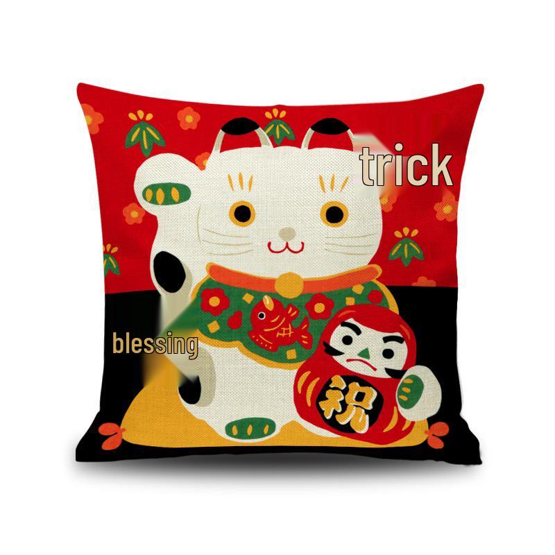 Lucky Cat Spring Festival Cushion Cover