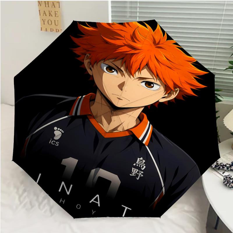 Haikyu Print Automatic Umbrella, 8 Rib Iron Frame, Plastic Handle, Suitable for Outdoor Travel &Daily , Ideal Gift