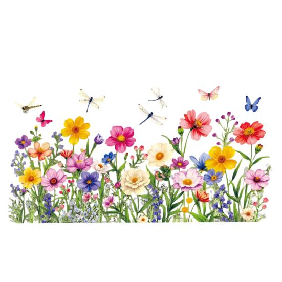 Spring Summer Flower Butterfly Window Cling Colorful Floral Window Sticker Removable Double-Sided Static Decals for Home Office Classroom Decor