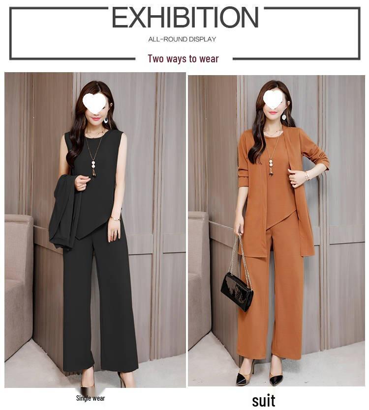 Costume Élégant pour Femme - Pantalon Large Noir - Ensemble Trois Pièces - Automne/Hiver 2025