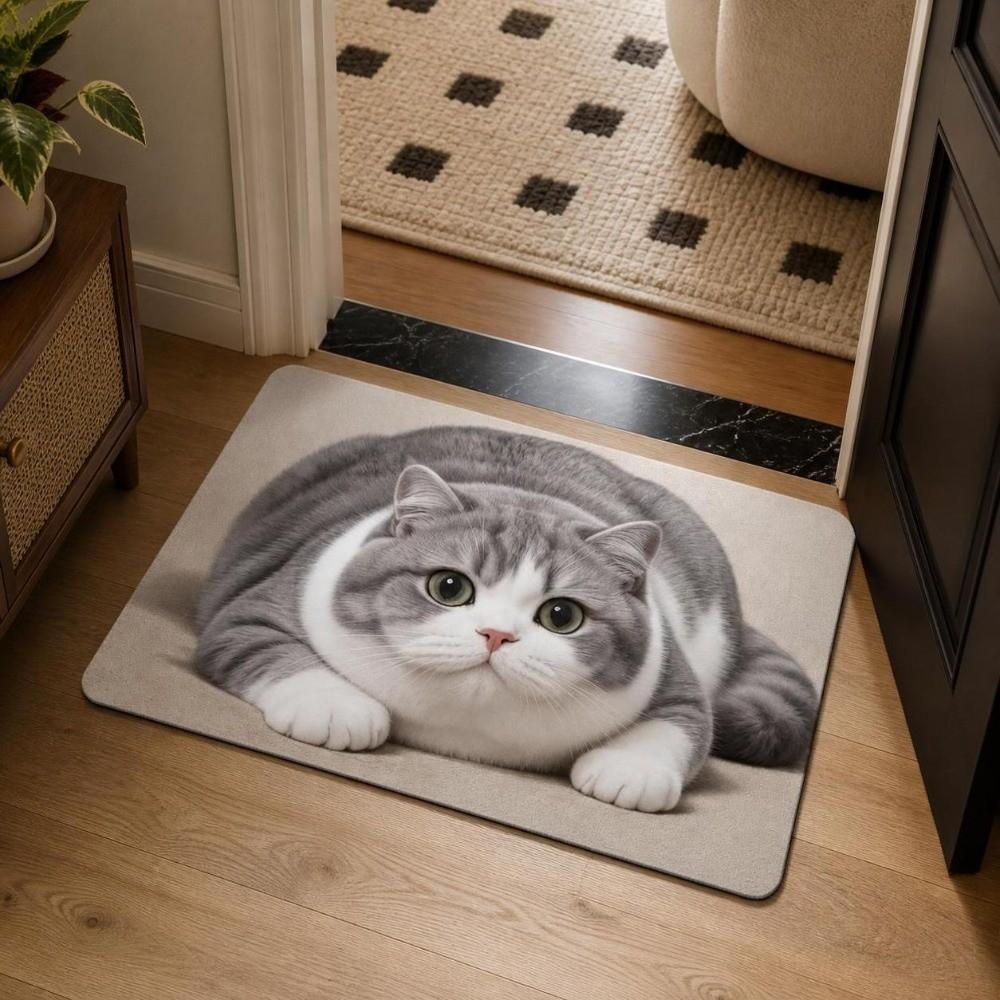 Non-slip Entryway Rug Diatomite Pet Floor Mat Durable Cat Print Doormat  Household