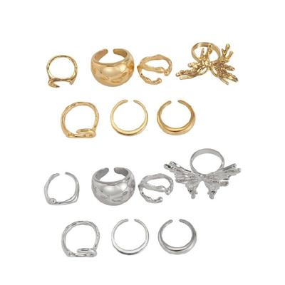 7pcs Fashionable Liquid Lavas Butterfly Rings Set Versatile Elegant Styles Jewelry Decoration for Various Occasions