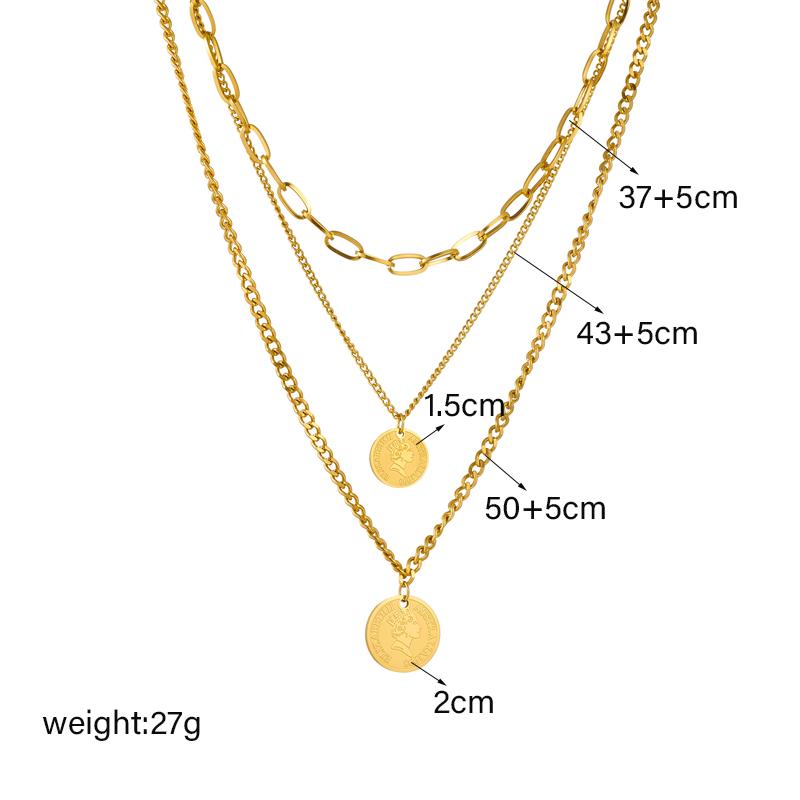 DIEYURO 316L Stainless Steel Gold Round Coin Portrait Pendant Necklace For Women Girl New Trend Multilayer Chains Jewelry