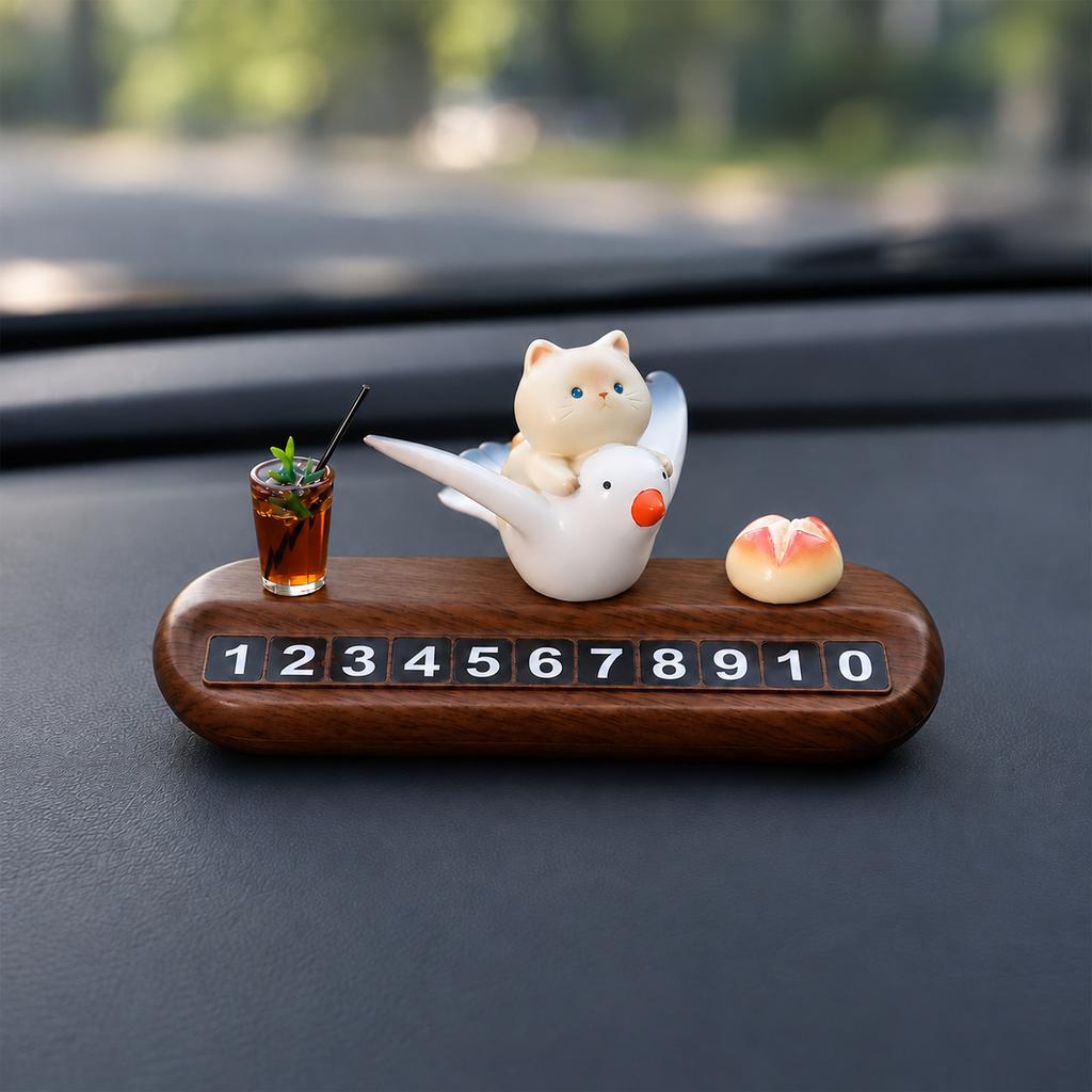 New Cute Cat Temporary Parking Sign Figurine - Car Creative License Plate Replacement - Soothing Series - Car Interior Decoration Item