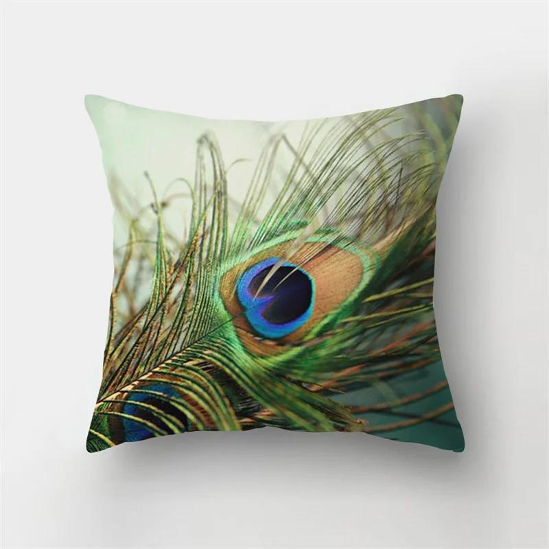 Наволочка с принтом перьев павлина Гостиная диван Спальня объятие натуральная тема украшение дом Эко Декорация Наволочка 16x16Inch