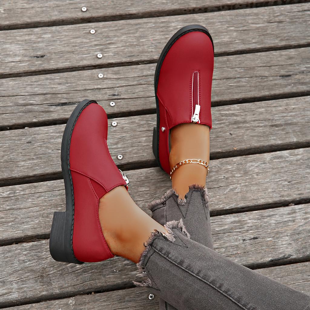Foreign Trade Large Size Single Shoes Women's 2025 New Autumn and Winter Platform Front Zipper Riveting Women's Shoes Manufacturer