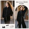 Muxuryee Tracksuit Training Loose Size Medium Women's Set, Sweatshirt, Hoodie, Sportswear, Wear, Loungewear, Casual, Fit, 331, Black,