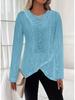 Elegant Lace Hollow Irregular Hem Women's Long Sleeve Top, 2025 Collection