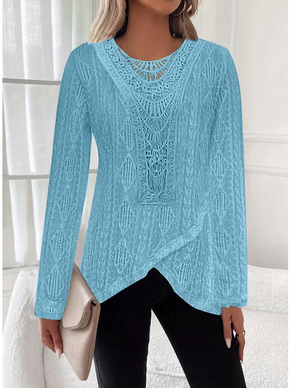 Elegant Lace Hollow Irregular Hem Women's Long Sleeve Top, 2025 Collection