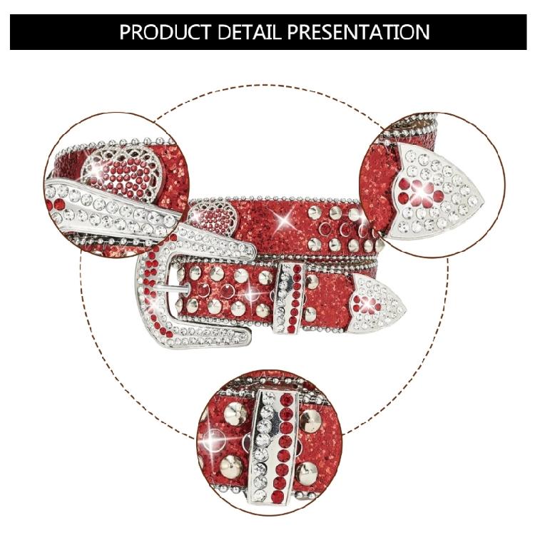 Rhinestones Heart Pin Buckle Belt for Adult Popular Sequined Belt All Matching Western Belt Glittering Belt for Street