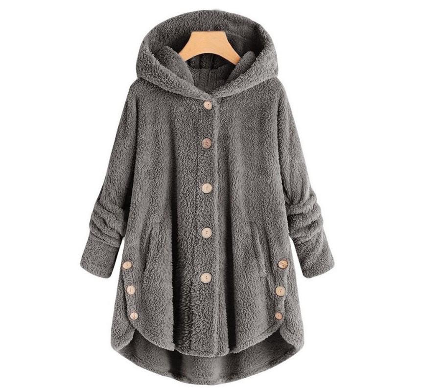 Spring 2026 Women's European-American Plush Button Top, Irregular Solid Color Coat