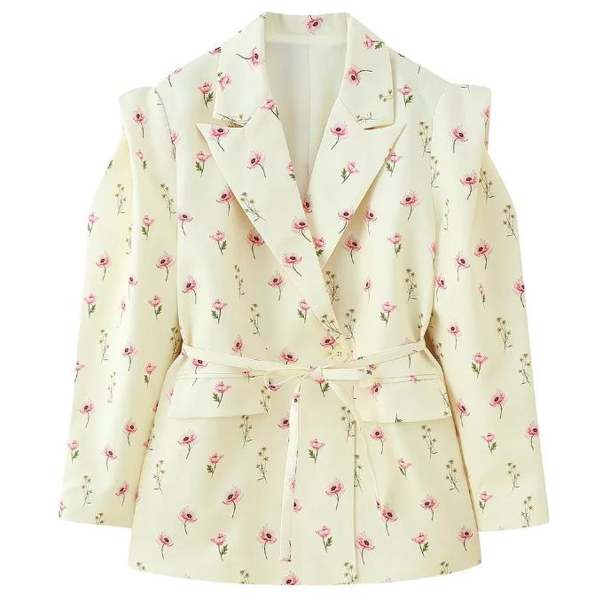 European & American Women's Fashion Commuter Waist-Tie Shoulder Pad Blazer