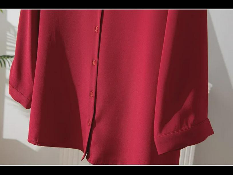 Women's Elegant Silk Commuting Shirt, Solid Color, Three-Quarter Sleeves, Mulberry Silk Top