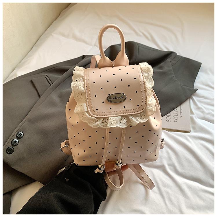 Schoolbag1011 spring new lace women's backpack sweet sister Korean polka dot casual retro foreign style small backpack