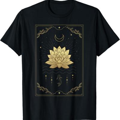 Lotus Flowers Blooming On Water The Moon And Fish Tarot Card T-Shirt