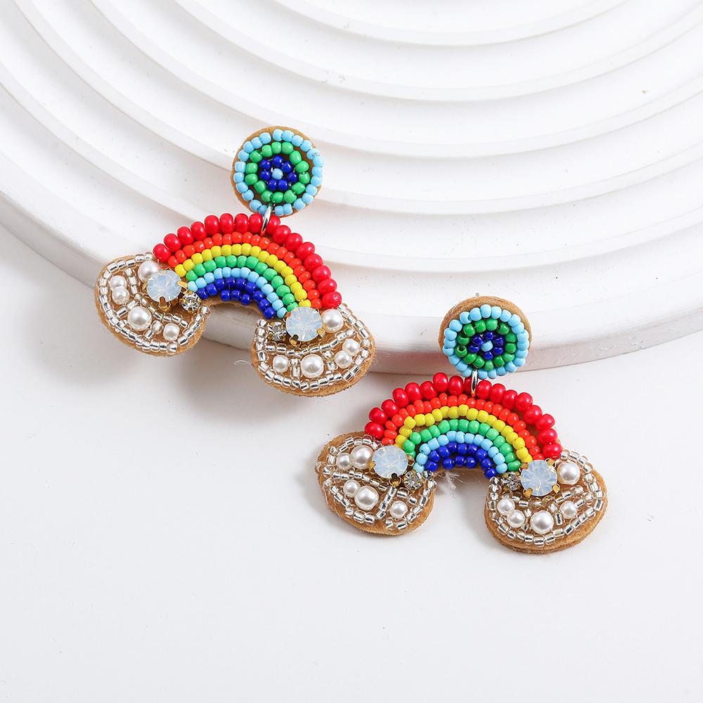 

New Colorful Seed Beads Rainbow Drop Dangle Earrings for Women Bohemian Handmade Bead Earrings Statement Trendy Zircon Gift