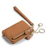 Dame PU Læder Dobbelt Lynlås Møntpung Håndledsrem Pung Stor Kapacitet Kortindehaver Nøglepung Lille Clutch Taske med Nøgleringsrem