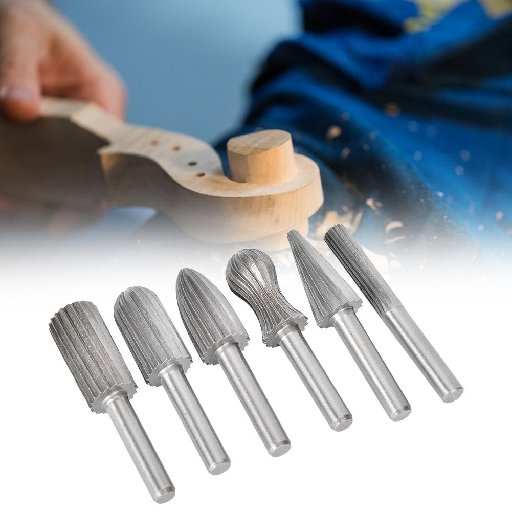 6pcs Rotate Grinding File Bearing Steel Rotating Drilling File Bits Engraving KnifeGray
