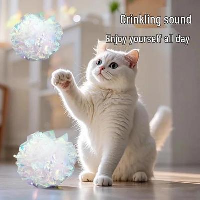 Crinkle Ball Cat Teaser: Bite-Resistant Self-Play Toy for Kitten Teething and Boredom Relief