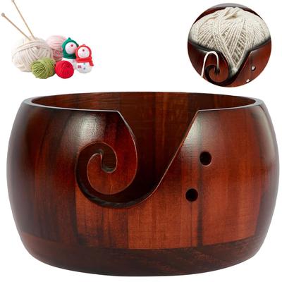 Wooden Yarn Bowl Knitting Yarn Bowl with Lid Yarn Ball Organizer Portable Wool Storage Bowl Crochet Accessories