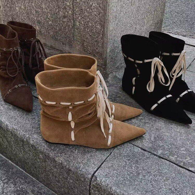 Niche Retro Inner Heightening Pile Boots Women's Short Boots Summer 2025 New Pleated Western Cowboy Boots