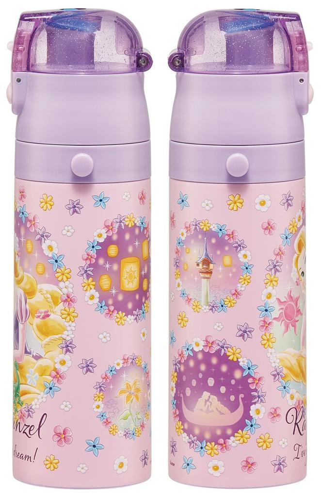 Skater Water Direct Drink Cup Drink Disney Stainless Sports Water Kids' Bottle, 2-Way Design, (470ml) / (430ml), Tangled, 25cm, Steel, Insulated,