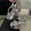 Fashion Liyke New Fashion Sequined Flowers Platform Wedge Sandals Women Open Toe Crystal Rhinestone Butterfly High Heels Party Prom Shoe