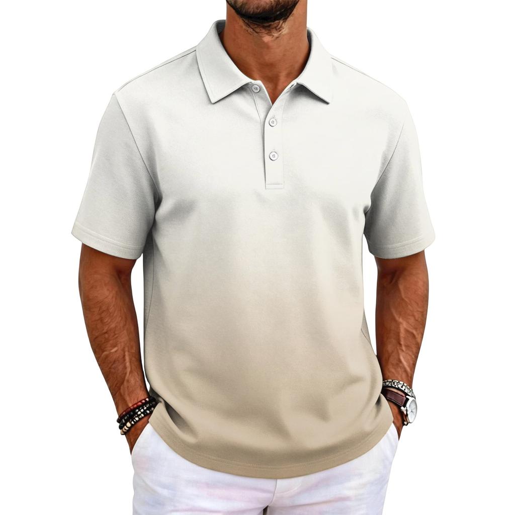 Men Short Sleeve Polo Shirt Classic Fit Lightweight Breathable Fabric Business Casual Solid Basic Collar Top