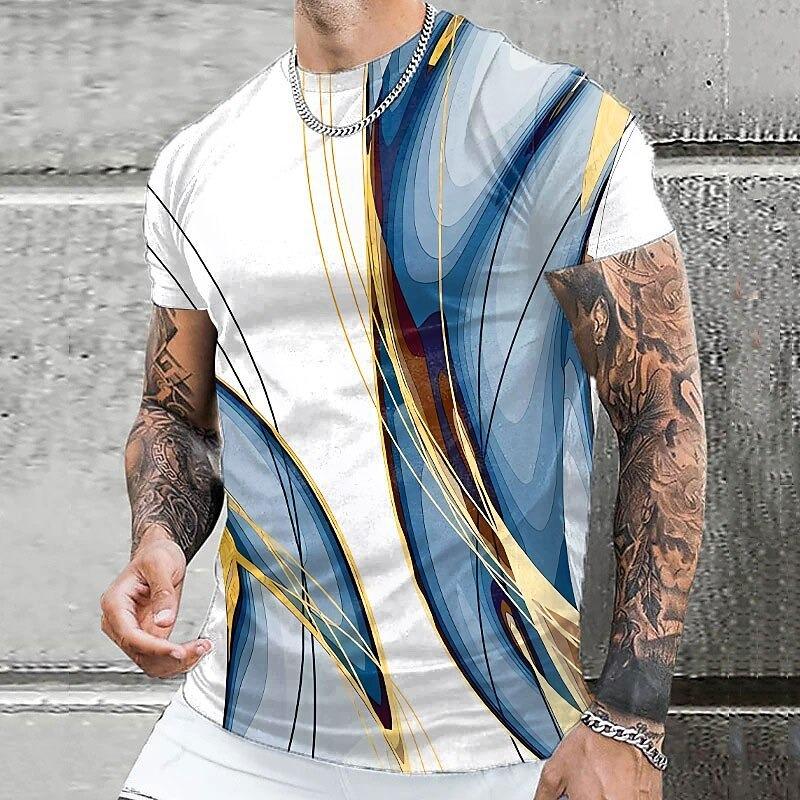 

3D Принт Текущие Золотые Линии Футболки Мужские Короткий Рукав Большой Размер Круглый Вырез Новинка Футболки Уличная Одежда Мужская Винтажная Футболка S