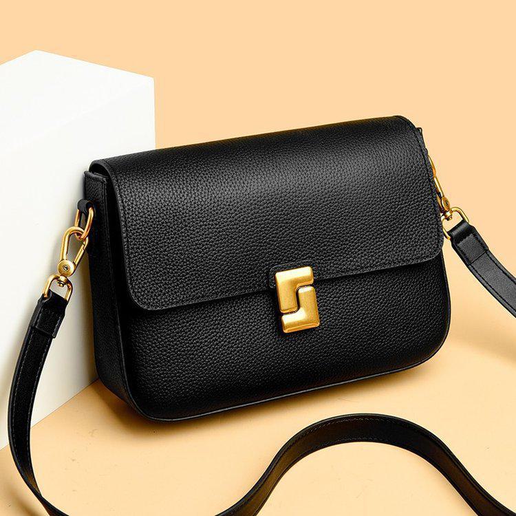 

Женская сумка через плечо из натуральной кожи, квадратная, новинка 2024 года, из высококачественной коровьей кожи первого слоя black чёрный