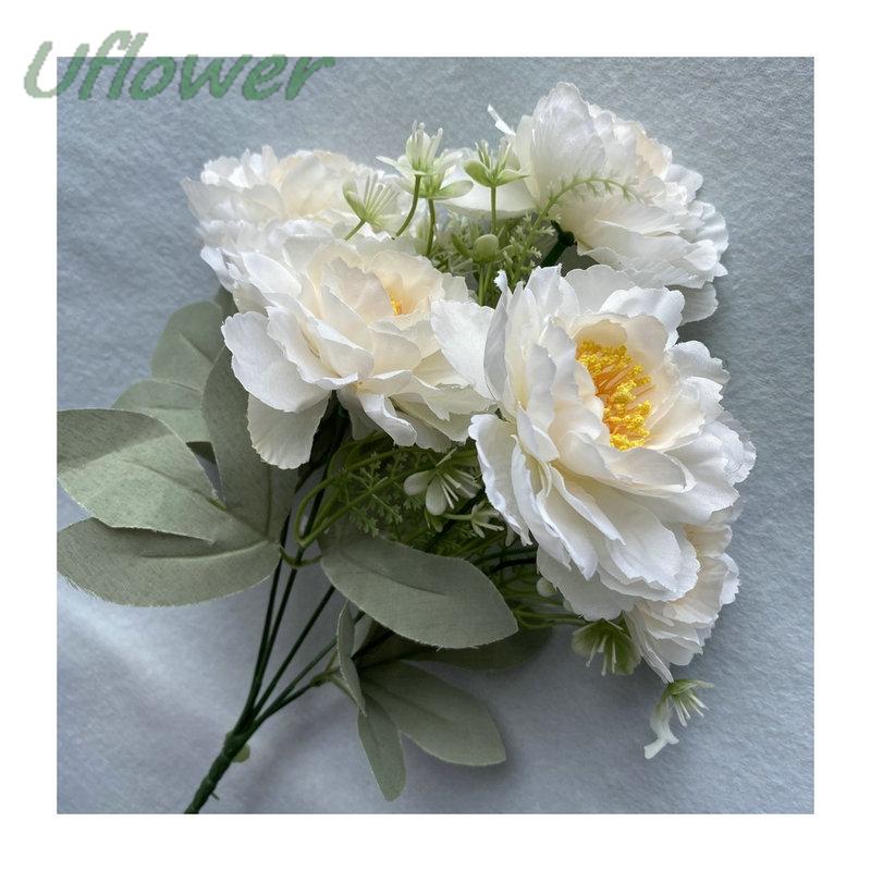 35cm Boho Peony Silk Artificial Flowers Bouquet - 6 Heads High Quality Plastic Fake Flowers for Home Decor And Gifts
