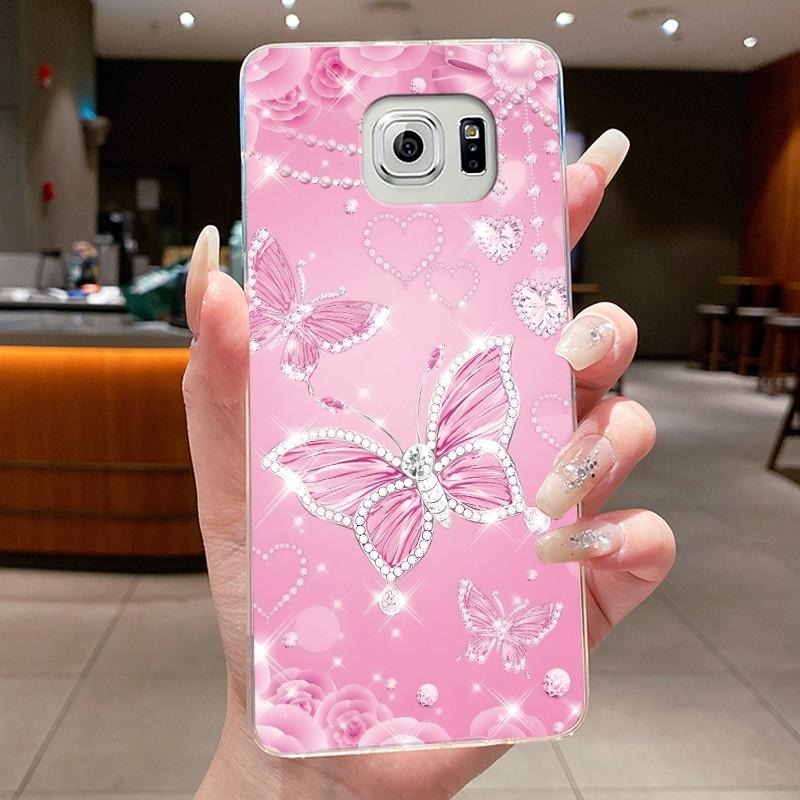 Hülle Für Samsung Galaxy S6 Edge Plus Blume Schmetterling Handyhüllen Für Samsung S5 S6 Edge+ Weiches Silikon Transparente TPU Hüllen