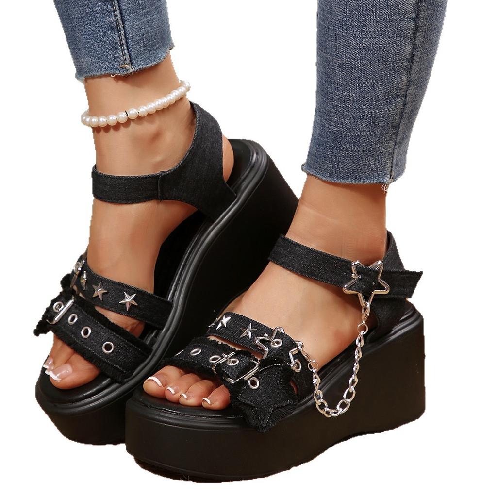 Wear Belt Buckle Lazy Platform Sandals Women's 2025 Summer New Metal Decorative Beach Sandals